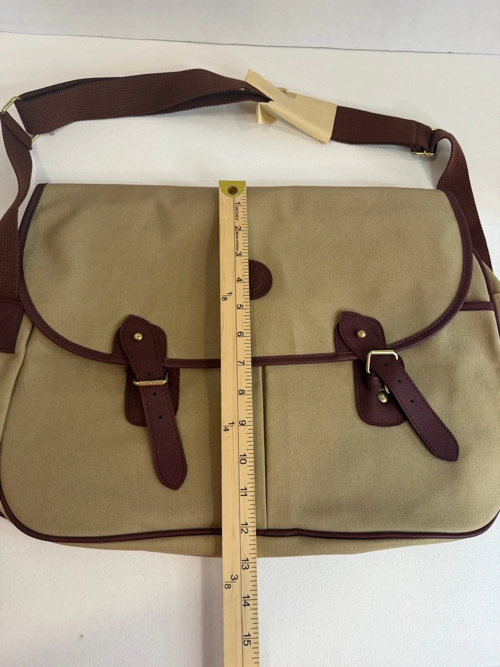 Vintage Ralph Lauren Beige & Brown Leather Messenger Bag Shoulder 1978
